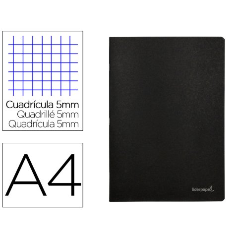 Libreta liderpapel tapa negra a4 80 hojas 60gr cuadro 5mm con doble margen