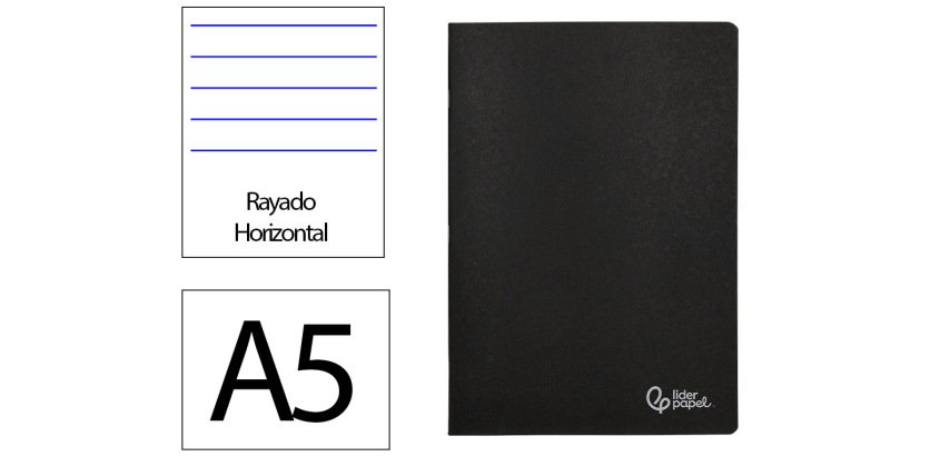 Libreta liderpapel tapa negra a5 80 hojas 60gr horizontal con doble margen