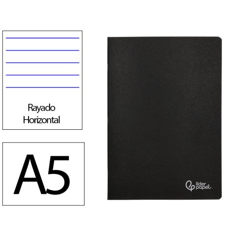 Libreta liderpapel tapa negra a5 80 hojas 60gr horizontal con doble margen