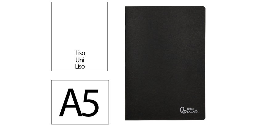 Libreta liderpapel tapa negra a5 80 hojas 60gr liso con doble margen