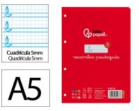 Recambio liderpapel 4º / A5+ pautaguia 100 hojas 75 g cuadriculado pautado 5 mm con margen 6 taladros