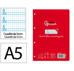 Recambio liderpapel 4º / A5+ pautaguia 100 hojas 75 g cuadriculado pautado 5 mm con margen 6 taladros