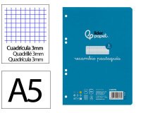 Recambio liderpapel 4º / A5+ pautaguia 100 hojas 75 g cuadriculado pautado 3 mm con margen 6 taladros