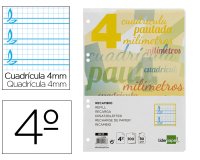 Recambio liderpapel 4º / A5+ pautaguia 100 hojas 75 g cuadriculado pautado 4 mm con margen 6 taladros