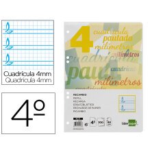 Recambio liderpapel 4º / A5+ pautaguia 100 hojas 75 g cuadriculado pautado 4 mm con margen 6 taladros