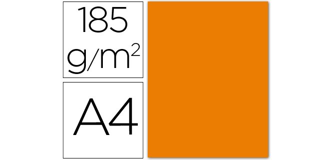 Cartulina guarro din a4 naranja 185 gr paquete 50 hojas