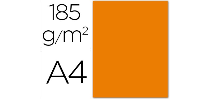 Cartulina guarro din a4 naranja 185 gr paquete 50 hojas