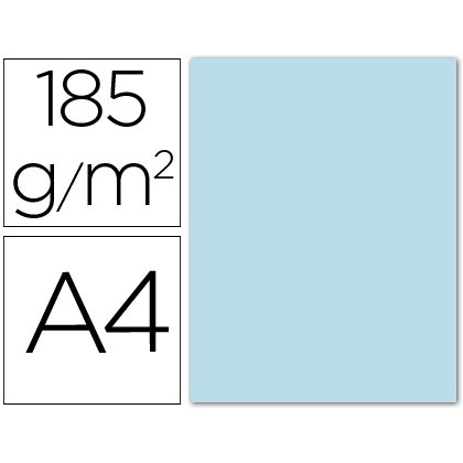 Cartulina guarro din a4 azul cielo 185 gr paquete 50 hojas