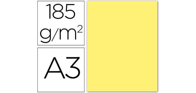Cartulina guarro din a3 amarillo 185 gr paquete 50 hojas