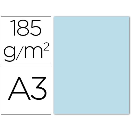 Cartulina guarro din a3 azul cielo 185 gr paquete 50 hojas
