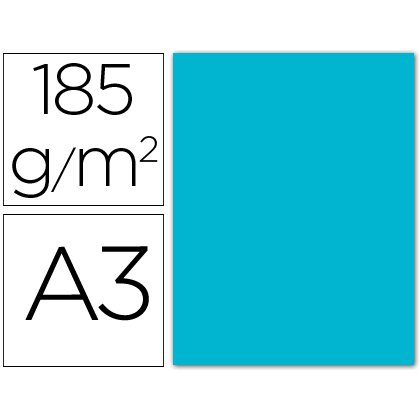 Cartulina guarro din a3 azul turquesa 185 gr paquete 50 hojas