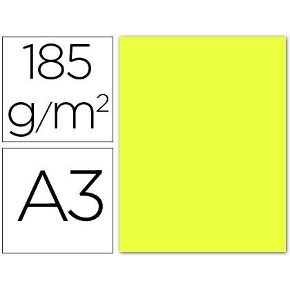 Cartulina guarro din a3 amarillo limon 185 gr paquete 50 hojas