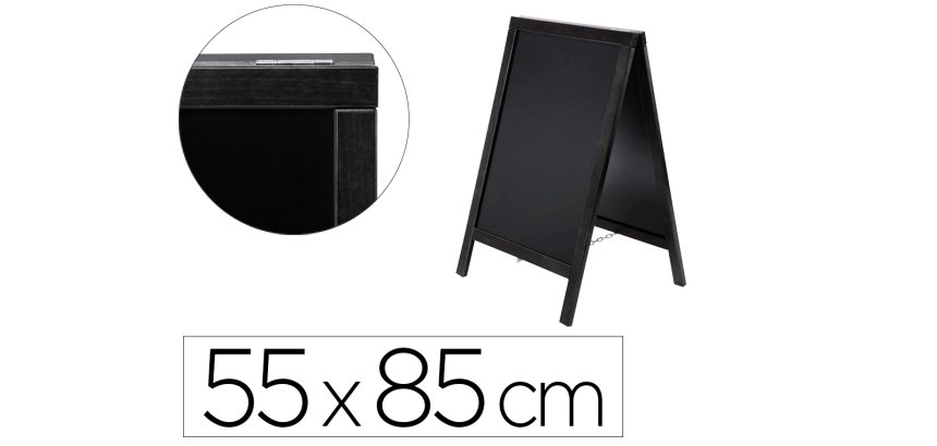 Pizarra negra liderpapel caballete doble cara de madera con superficie para rotuladores tipo tiza 55x85 cm