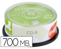 Cd-r q-connect capacidad 700mb duracion 80min velocidad 52x bote de 25 unidades