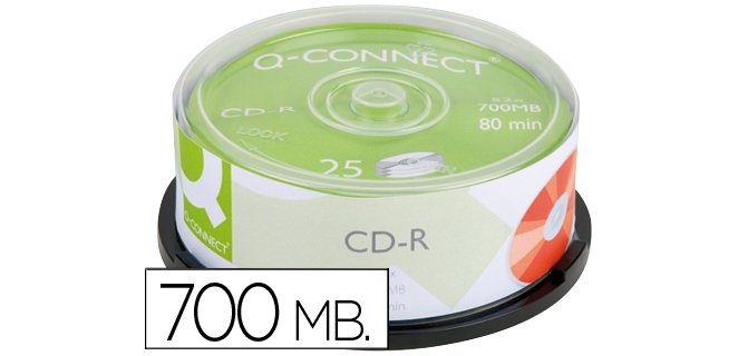 Cd-r q-connect capacidad 700mb duracion 80min velocidad 52x bote de 25 unidades
