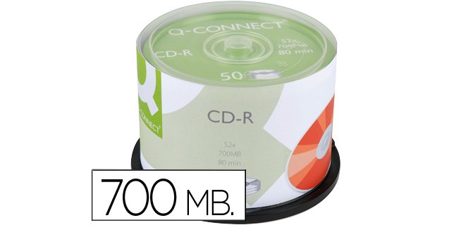 Cd-r q-connect capacidad 700mb duracion 80min velocidad 52x bote de 50 unidades