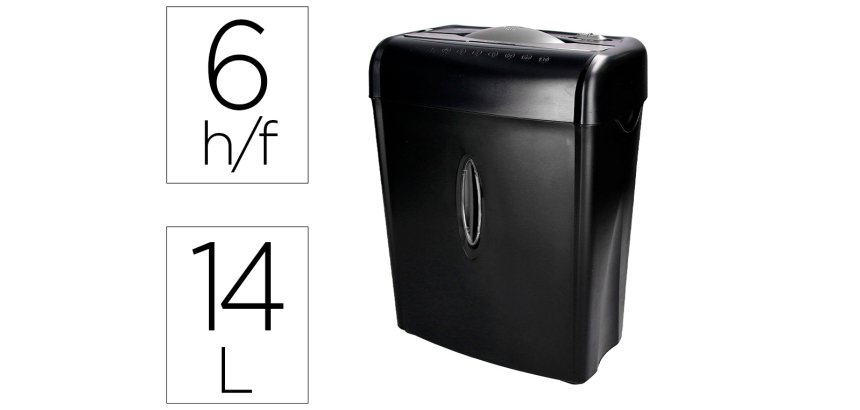 Destructora de documentos q-connect kf17970 capacidad de corte 6 h destruye grapas clips y tarjetas papelera 14l