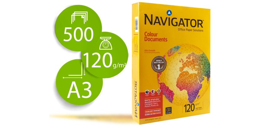 Papel fotocopiadora navigator din a3 120 gramos paquete de 500 hojas