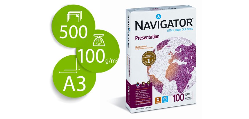 Papel fotocopiadora navigator din a3 100 gramos paquete de 500 hojas