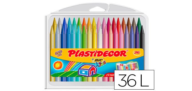 Lapices cera plastidecor caja de 36 colores surtidos