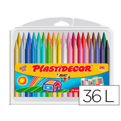 Lapices cera plastidecor caja de 36 unidades colores surtidos