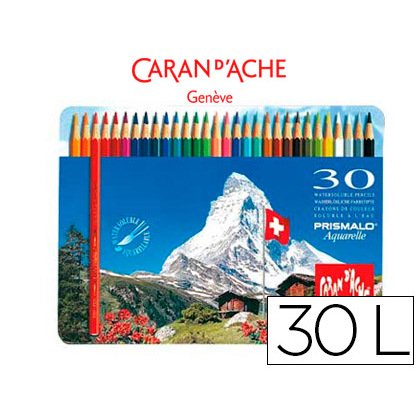 Lapices de colores caran d'ache acuarelables caja metalica de 30 colores surtidos