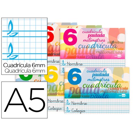 Libreta liderpapel pautaguia tapa cartoncillo 32 hojas din a5 70 g cuadriculado pautado 6 mm apaisado