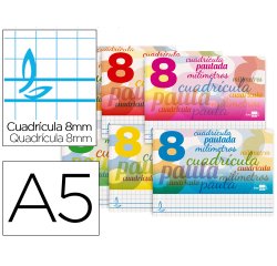 Libreta liderpapel pautaguia tapa cartoncillo 32 hojas din a5 70gr cuadriculado pautado 8 mm apaisado con margen