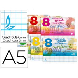 Libreta liderpapel pautaguia tapa cartoncillo 32 hojas din a5 cuadriculado pautado 8mm apaisada 70 gr