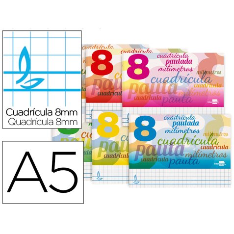 Libreta liderpapel pautaguia tapa cartoncillo 32 hojas din a5 cuadriculado pautado 8mm apaisada 70 gr