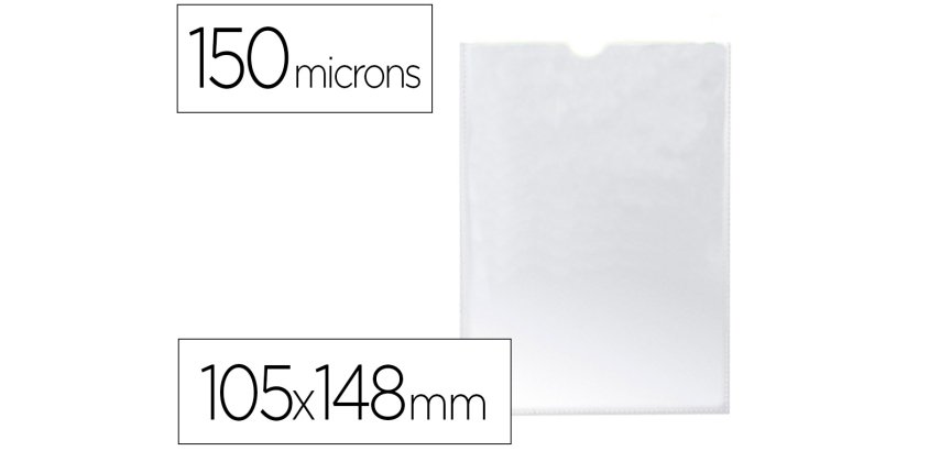 Funda portadocumento q-connect din a6 150 micras pvc transparente con uñero 105x148 mm