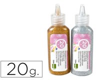 Purpurina pegamento liderpapel fantasia colores metalicos oro y plata bote de 20 gr
