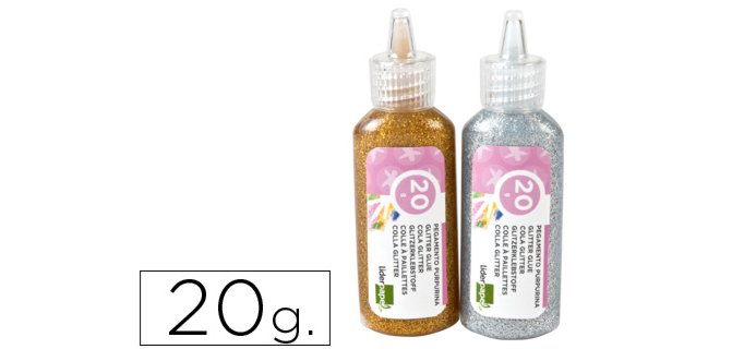 Purpurina pegamento liderpapel fantasia colores metalicos oro y plata bote de 20 gr