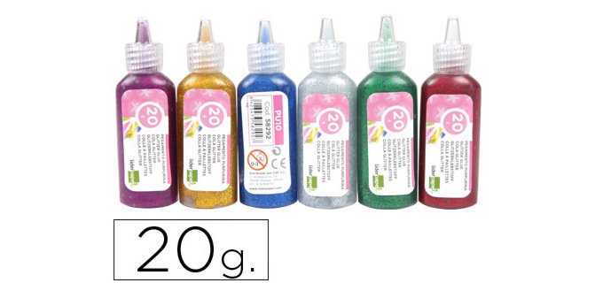Purpurina pegamento liderpapel fantasia colores metalicos surtidos bote 20 gr