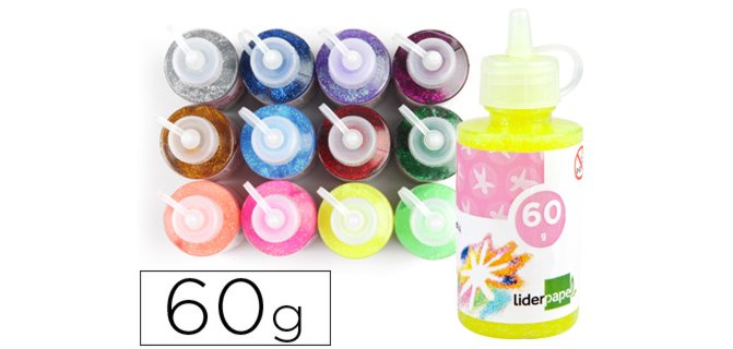 Purpurina pegamento liderpapel fantasia colores metalicos surtidos bote de 60 gr