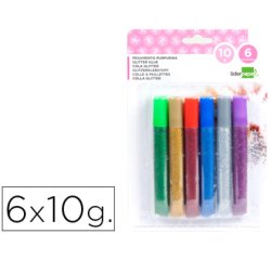 Purpurina pegamento liderpapel fantasia colores metalicos blister de 6 unidades de 10 gr