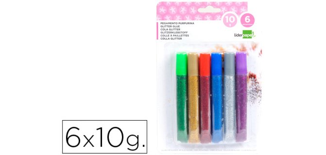 Purpurina pegamento liderpapel fantasia colores metalicos blister de 6 unidades de 10 gr