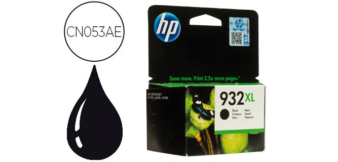 Ink-jet hp 932xl negro cn053ae officejet 6100/6600 capacidad 1000 pag