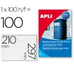 Etiqueta adhesiva apli poliester 210x297 mm resistente a la interperie laser pack de 100 hojas