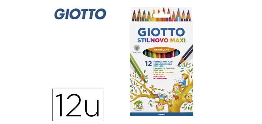 Lapices de colores giotto stilnovo maxi caja de 12 unidades colores surtidos mina 4,3 mm