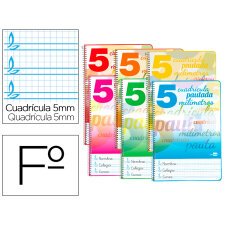 Cuaderno espiral liderpapel folio pautaguia tapa blanda 80h 75 gr cuadro pautado 5mm con margen colores surtidos