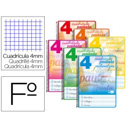 Cuaderno espiral liderpapel folio pautaguia tapa dura 80h 75 gr cuadro pautado 4mmcon margen colores surtidos