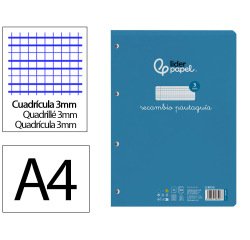 Recambio liderpapel A4 pautaguia 100 hojas 75 g cuadrícula pautado 3 mm con margen 4 taladros