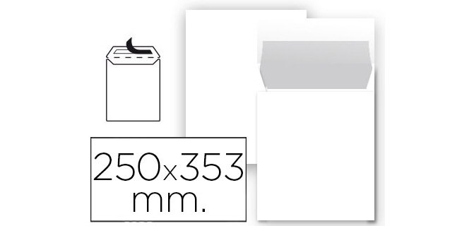 Sobre liderpapel bolsa n 10 blanco folio prolongado 250x353 mm tira de silicona paquete de 25 unidades