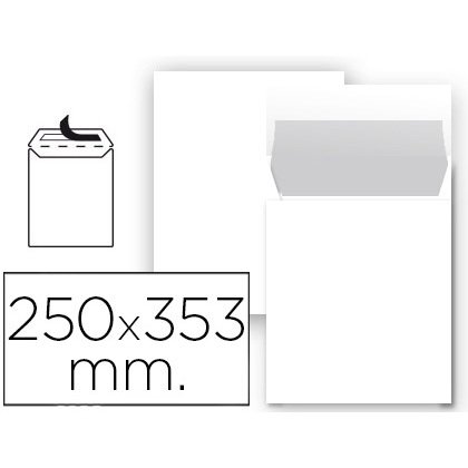 Sobre liderpapel bolsa n 10 blanco folio prolongado 250x353 mm tira de silicona paquete de 25 unidades