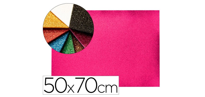 Goma eva con purpurina biodegradable liderpapel 50x70cm 60g/m2 espesor 2 mm rosa