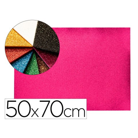 Goma eva con purpurina biodegradable liderpapel 50x70cm 60g/m2 espesor 2 mm rosa