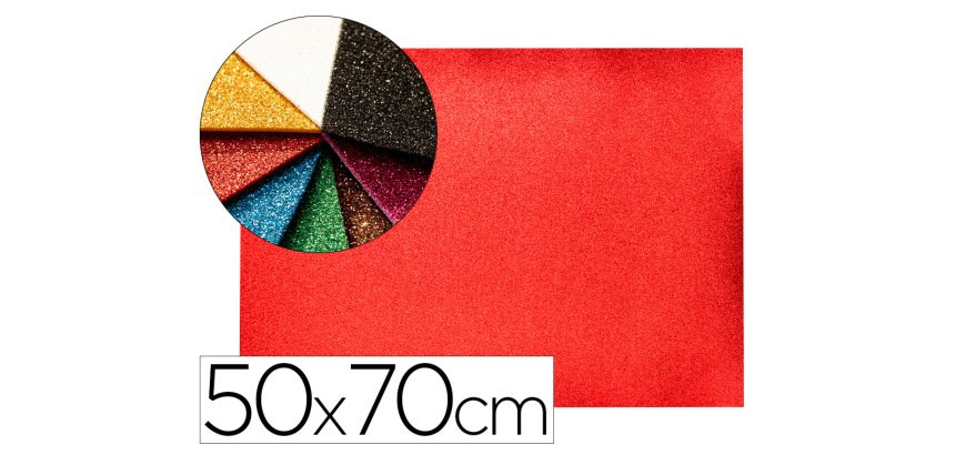 Goma eva con purpurina biodegradable liderpapel 50x70cm 60g/m2 espesor 2 mm rojo
