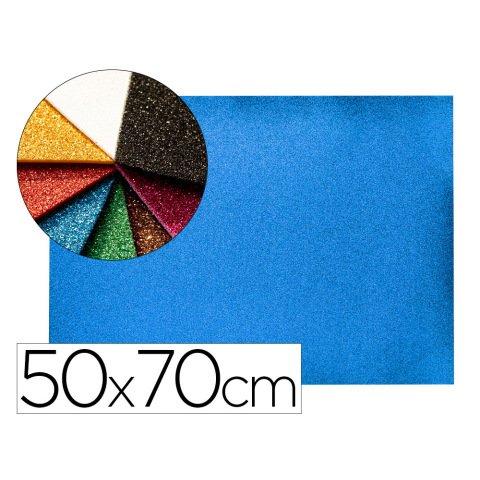 Goma eva con purpurina biodegradable liderpapel 50x70cm 60g/m2 espesor 2 mm azul oscuro