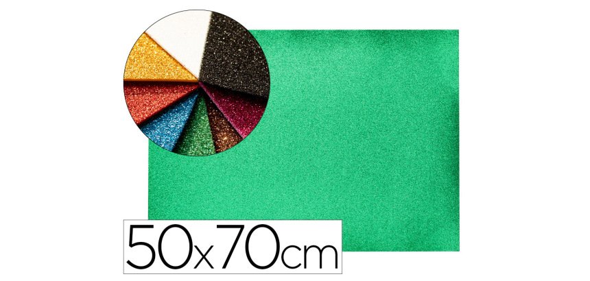 Goma eva con purpurina biodegradable liderpapel 50x70cm 60g/m2 espesor 2 mm verde